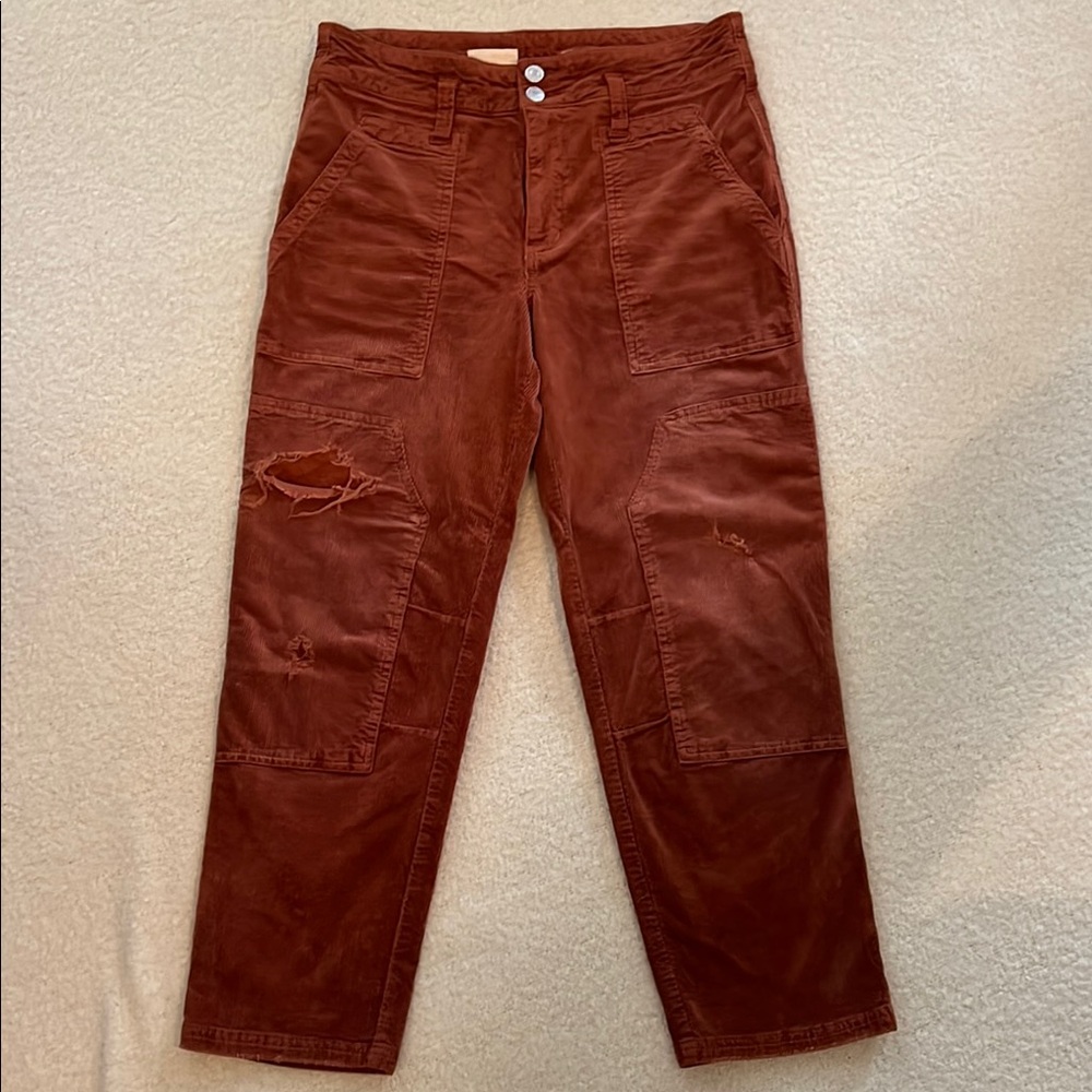 Pilcro Rust Distressed Ankle Cropped Corduroy Pants